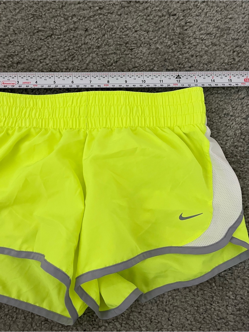 Nike Women's Neon Yellow Athletic Running Shorts with Gray Trim - Picture 4 of 8